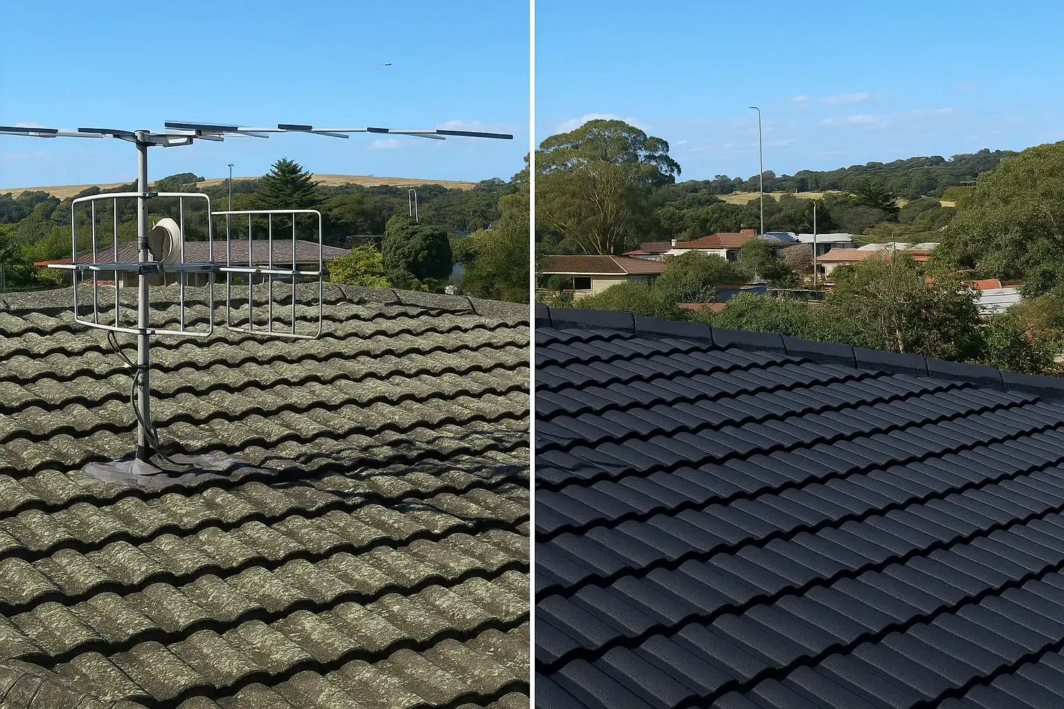 Before and after: cracked roof tiles repaired and restored