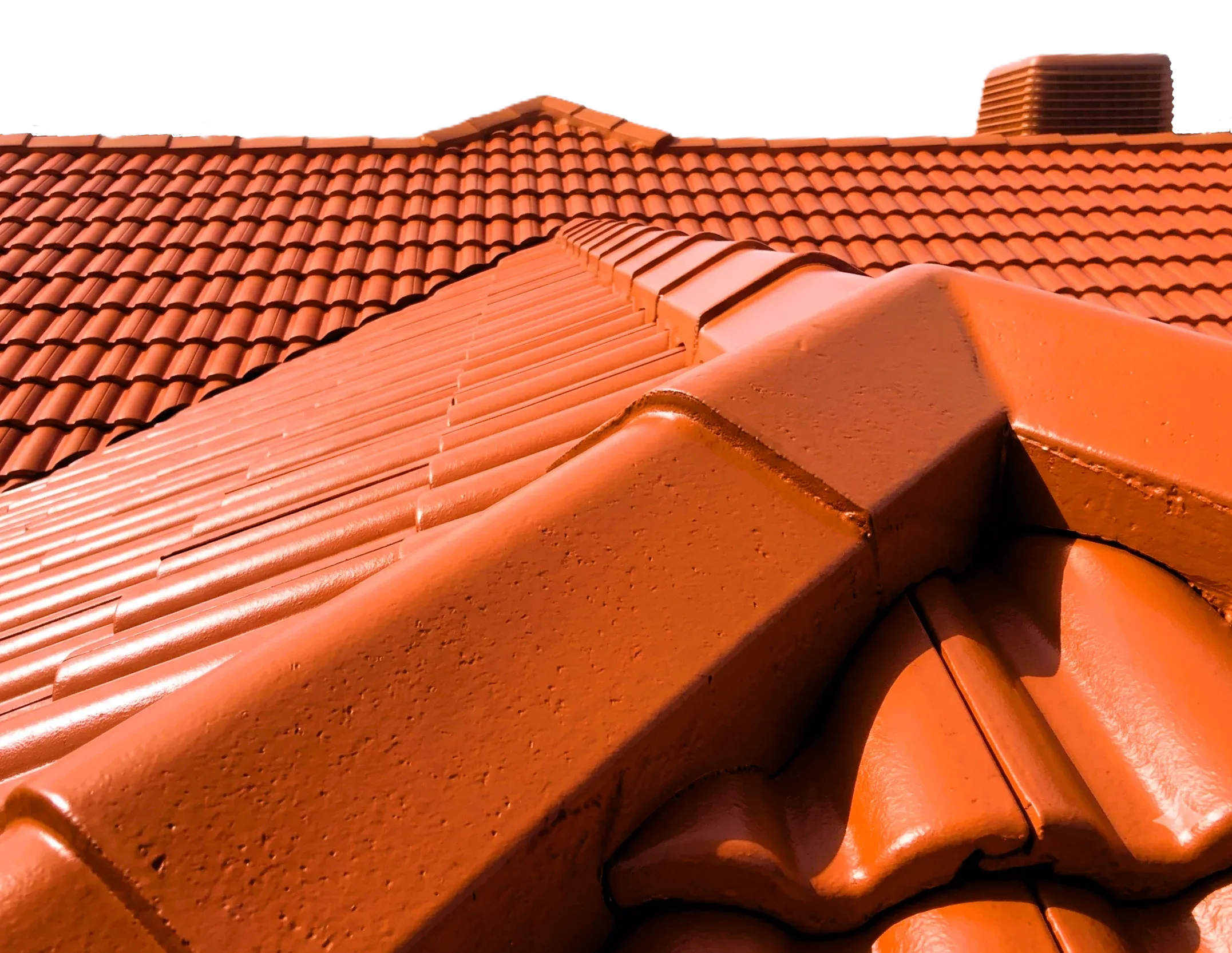 Freshly restored terracotta tile roof, close-up